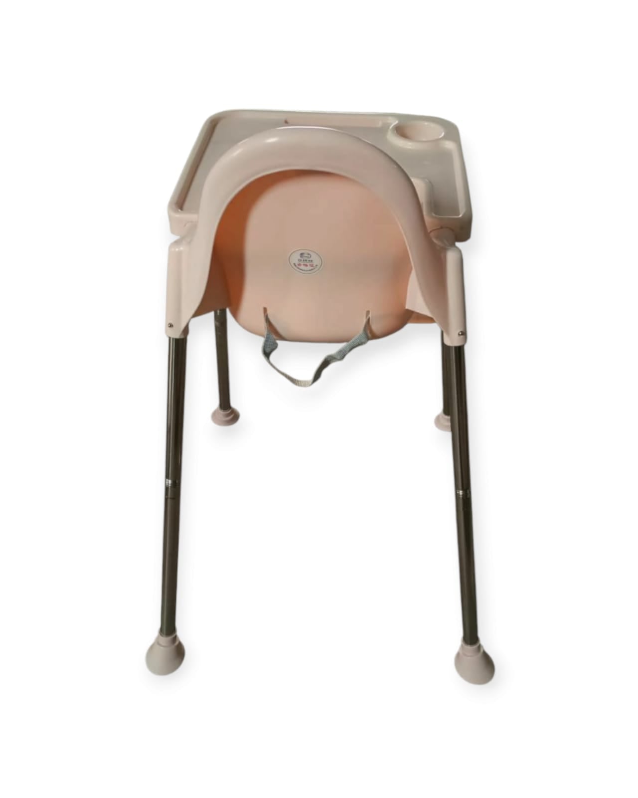 Beige baby high chair on a white background