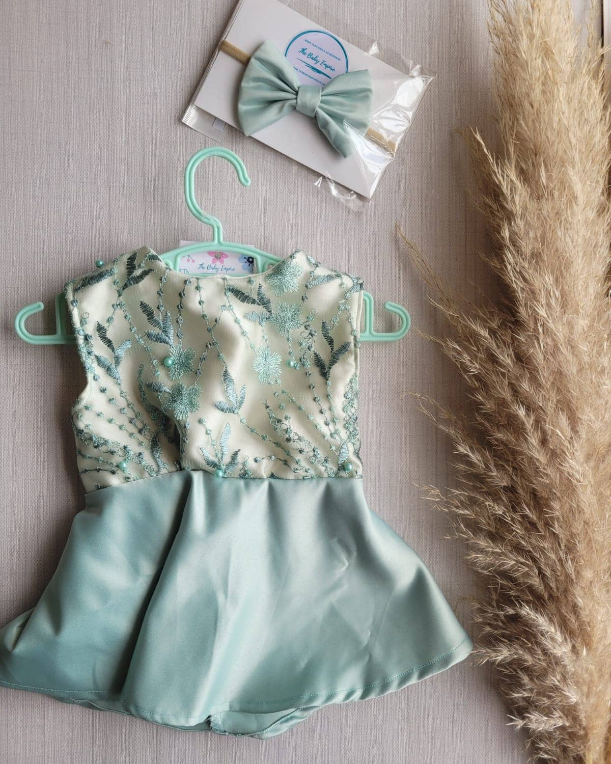 0-3m baby girls mint dress with embroidered bodice