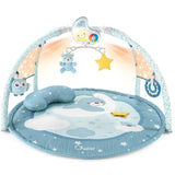 Baby play gym with toys and colorful design on a white background