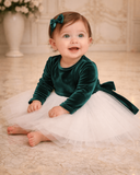 Joyfulbabygirlingreenvelvetdress