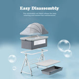 Baby bassinet with removable top fabric on a blue background