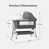 Dimensions of a baby crib with labeled measurements on a white background