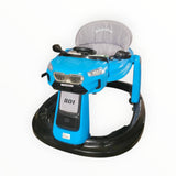 Blue baby walker with gray seat on a white background