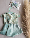 0-3m baby girls mint dress with embroidered bodice