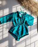 Teal baby abaya romper with black details