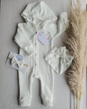 White hooded grower with turban and headband