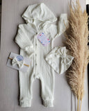 White hooded grower with turban and headband