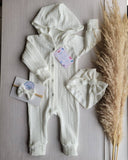 White hooded grower with turban and headband