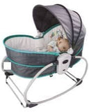Baby bassinet with gray and white design on a white background